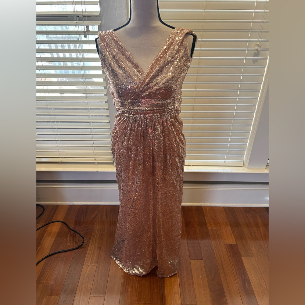 Kate Kasin Sleeveless Sequin Maxi Dress in Rose Gold